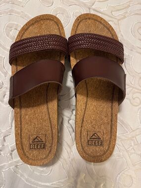 Reef Two-Strap Slide Sandals in Dark Brown